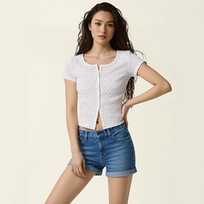 女装华夫格印花短袖T恤春夏新款