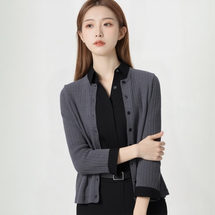 精纺针织短开衫女2025春新款圆领罗纹百搭显瘦上衣软糯亲肤478336