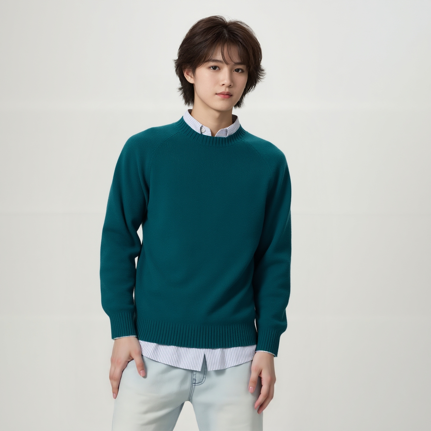 柔软圆领针织衫/长袖毛衣毛衫