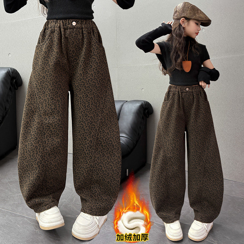 女童加绒豹纹裤子秋冬新款洋气儿童加厚弯刀裤中大童一体绒阔腿裤,童装/婴儿装/亲子装,儿童牛仔裤,淘宝优惠券,粉丝福利购,淘宝优惠卷