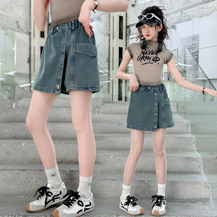 夏季 热裤 新款 中大童休闲百搭薄款 潮 洋气宽松儿童短裤 女童牛仔裙裤