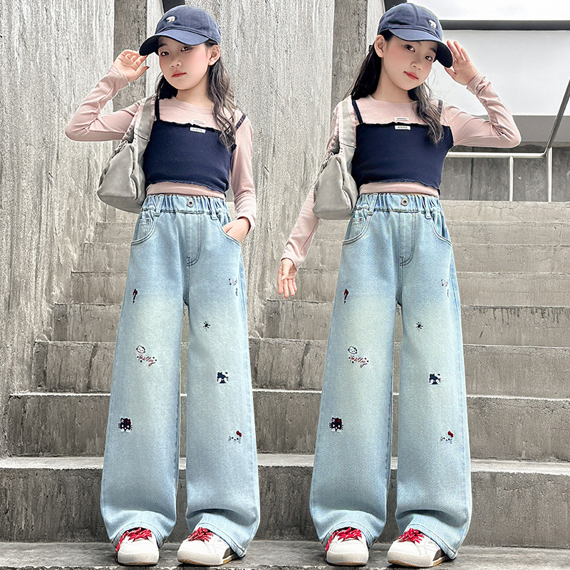 女童牛仔裤春季新款洋气儿童韩版宽松阔腿裤中大童百搭直筒裤子潮,童装/婴儿装/亲子装,儿童牛仔裤,淘宝优惠券,粉丝福利购,淘宝优惠卷