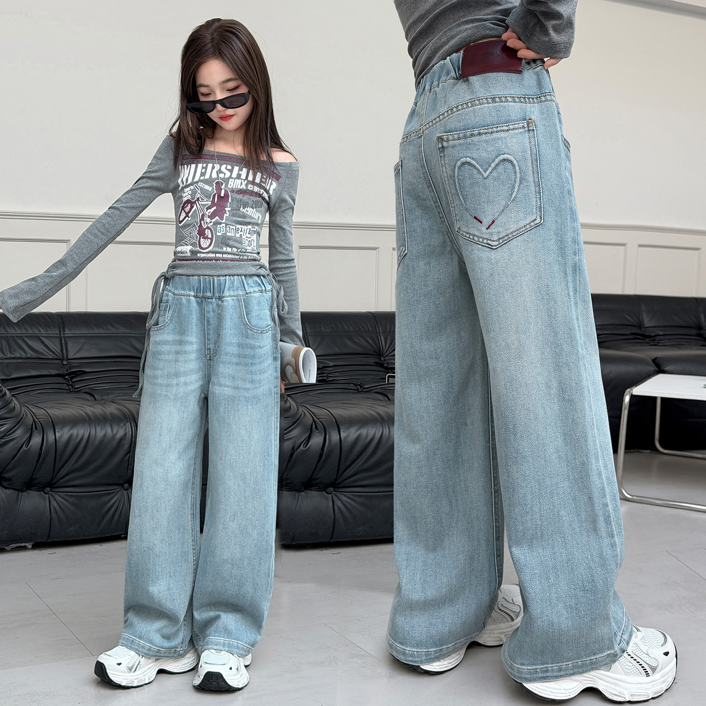 女童牛仔裤春季新款儿童裤子洋气阔腿裤中大童休闲百搭显瘦直筒裤,童装/婴儿装/亲子装,儿童牛仔裤,淘宝优惠券,粉丝福利购,淘宝优惠卷