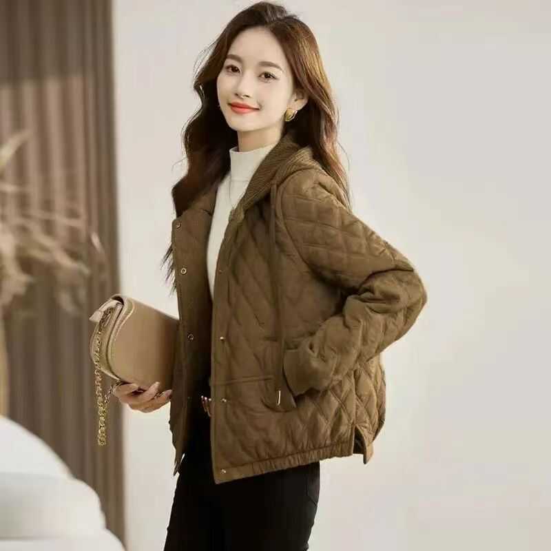 短款连帽菱格棉衣轻薄羽绒棉