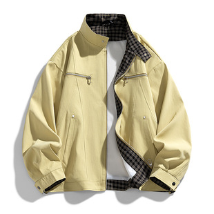 男式 拉链开衫 潮牌休闲工装 宽松版 外套男青年 翻领夹克男士 春秋季