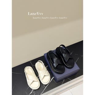 LuxeVvv/休闲风交叉带罗马风格高跟凉鞋女平底露趾百搭增高厚底鞋
