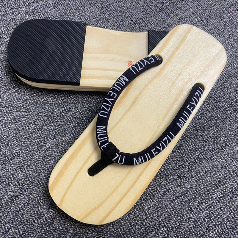 送袜子方头木鞋人字拖男纯木头拖鞋日本拖鞋 沙滩鞋绅士烧桐木屐