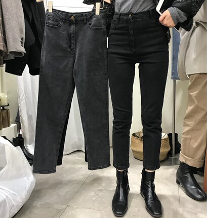 秋冬新款大码胖mm加绒加厚牛仔裤女直筒宽松显瘦弹力九分烟管裤潮