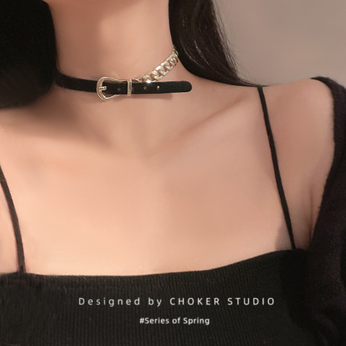 choker颈链黑色金属辣妹项圈