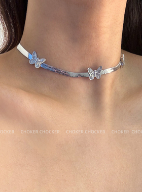 冷淡风钛钢蝴蝶结蛇骨链项链