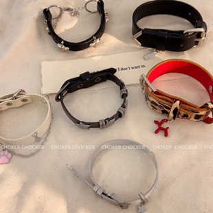 黑色皮革手环合集潮酷辣妹小众高级感手链女手饰2025年新款