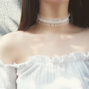 choker项圈女颈带韩国锁骨链蕾丝颈链超仙荷叶边天鹅绒原宿项链
