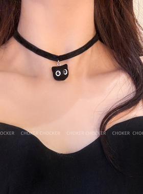 原创新款黑色猫咪choker项圈颈链锁骨链可爱少女短款丝绒chocker