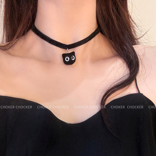 原创新款黑色猫咪choker项圈颈链锁骨链可爱少女短款丝绒chocker