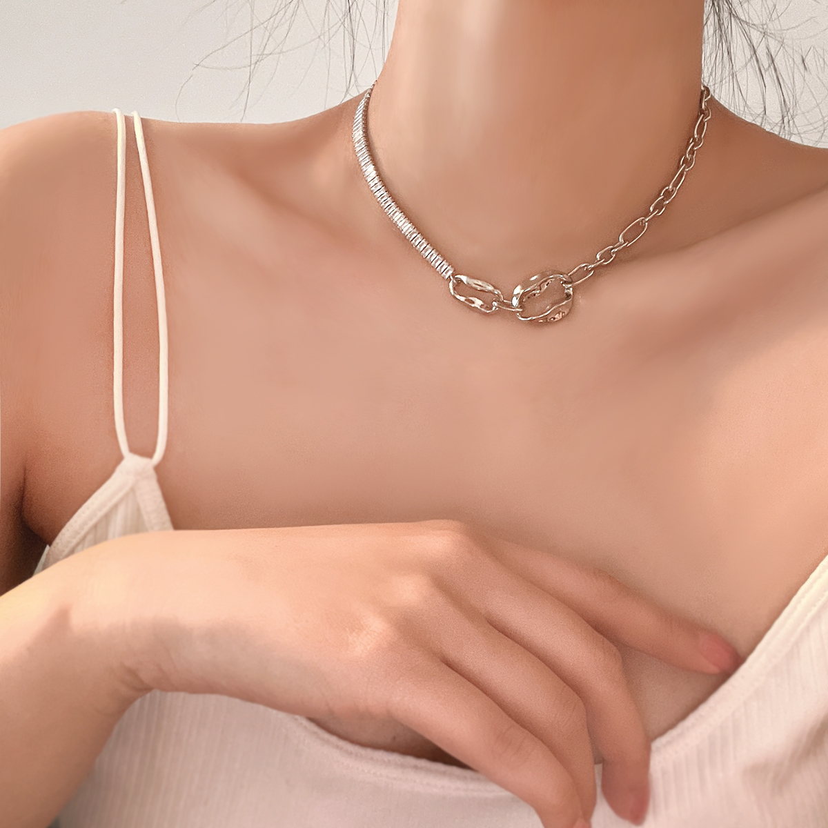 轻奢小众项链闪钻古巴链