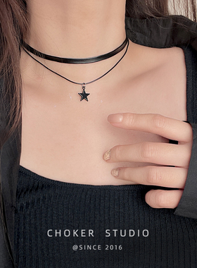 choker双层黑色星星颈链女项圈短款锁骨链日韩百搭颈带项链饰品