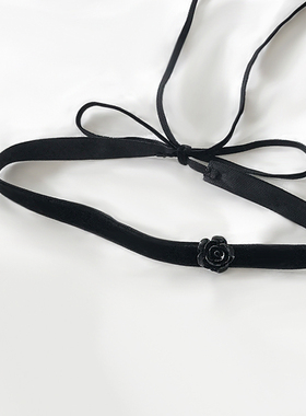 黑白小花朵系带choker 颈链女绑绳蕾丝锁骨链项圈女chocker蝴蝶结