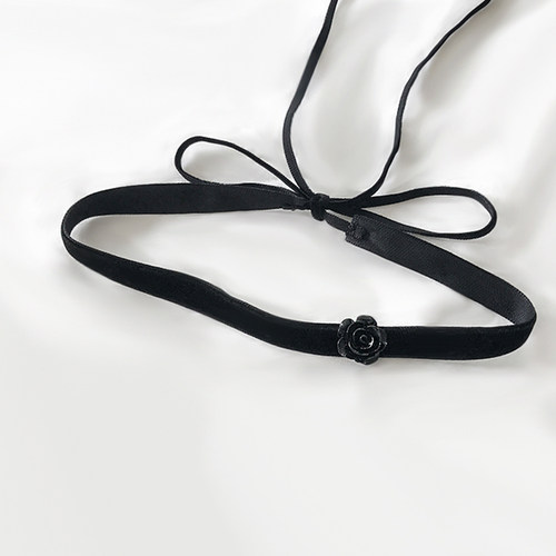 黑白小花朵系带choker 颈链女绑绳蕾丝锁骨链项圈女chocker蝴蝶结