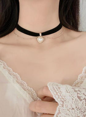 巴洛克复古爱心珍珠黑色丝绒choker锁骨链颈链女chocker项圈饰品