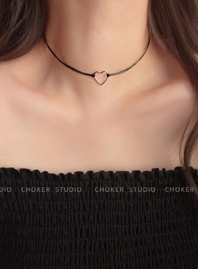 choker极简风细项链黑色颈链爱心短款锁骨链女百搭项圈颈带小众