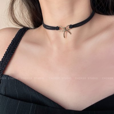 复古短款项链百搭黑色蝴蝶结颈链项圈choker锁骨链颈带女chocker