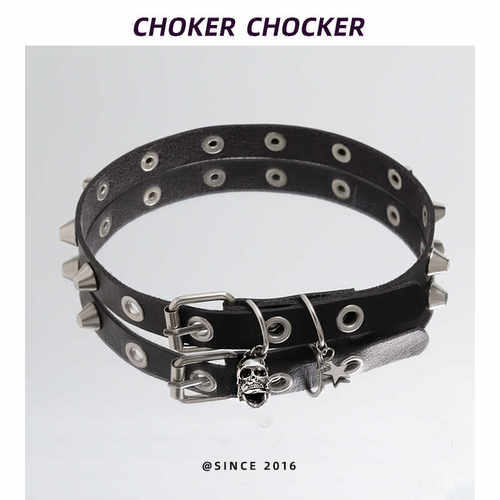 哥特风原宿choker暗黑锁骨链皮质