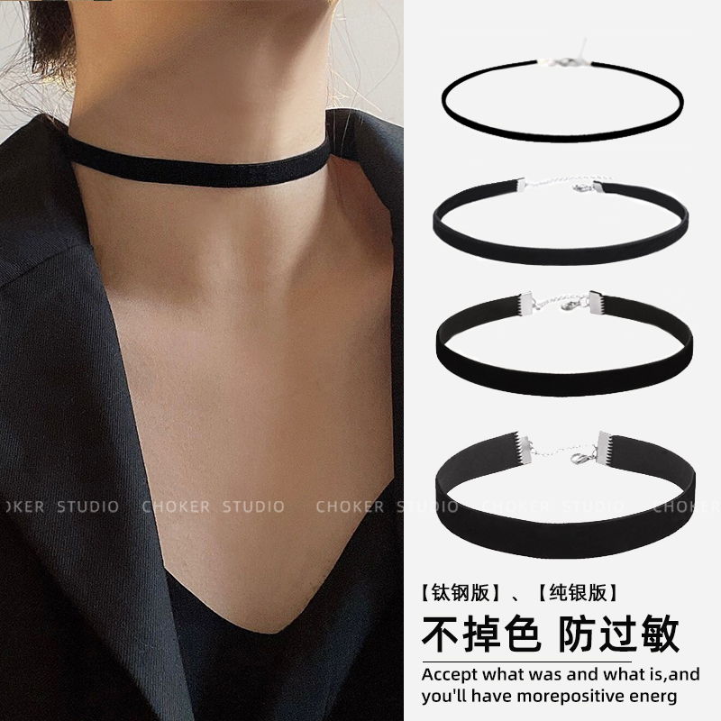 经典黑色choker颈链可穿吊坠