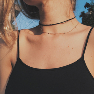 黑色水晶双层choker项链女锁骨链轻奢小众脖子饰品项圈颈带颈链