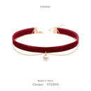 红色choker颈链项圈女颈带订婚敬酒服珍珠项链新娘chocker锁骨链