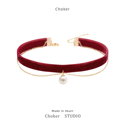 红色choker颈链项圈女颈带