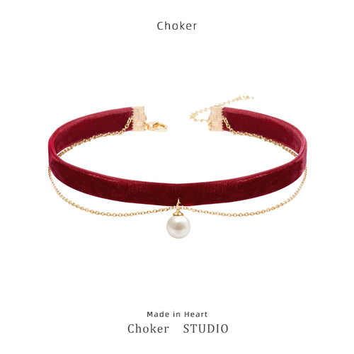 红色choker颈链项圈女颈带
