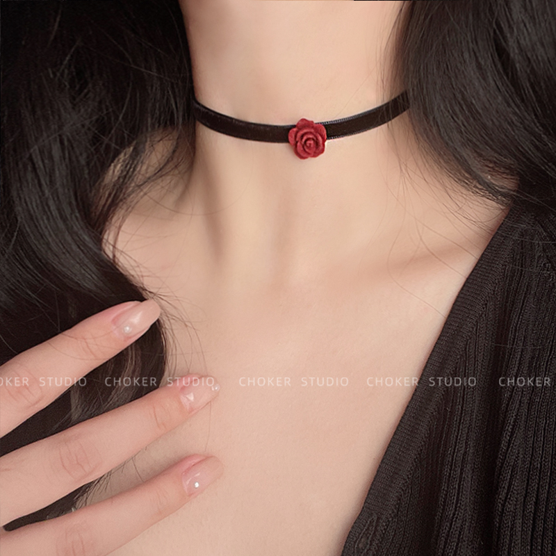 红玫瑰choker颈链女设计感小众