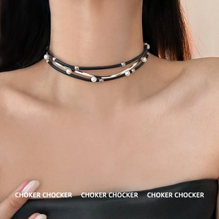 CHOKER CHOCKER项圈女颈链黑色多层PU皮甜酷辣妹锁骨链高级感项链