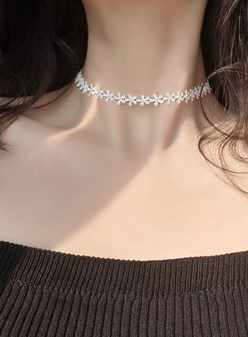 小花朵蕾丝choker颈链女黑色白色简约百搭短款锁骨链项圈chocker