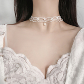 白色蕾丝珍珠choker颈链锁骨链女韩国复古超仙小众新款 甜美项链