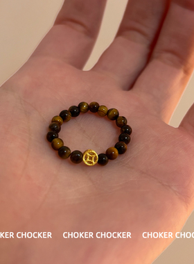 招财虎眼石串珠戒指女食指戒