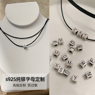 s925纯银字母定制choker颈链项圈黑色复古独特chocker锁骨链项链