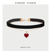 爱心项链choker锁骨链双层小众设计感复古精致百搭项圈颈链女款