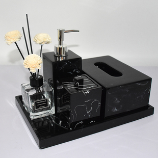 酒店洗手液瓶子样板房卫生间托盘摆件卫浴洗漱套装 纸巾盒用品套件