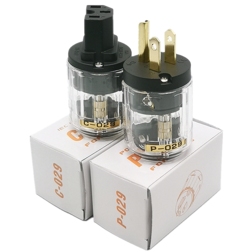 全新欧亚德美标p-029c-029纯铜镀金透明外壳美式电源插头尾插一套