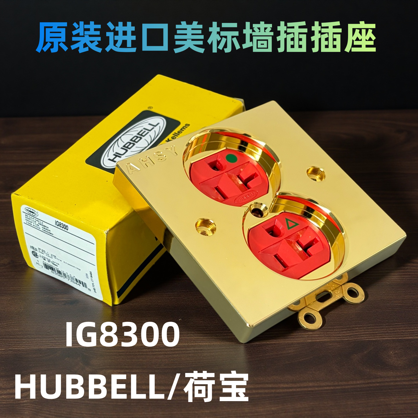 亚适HUBBELL荷宝IG8300美标插芯电源插座HiFi发烧墙插86面板紫铜