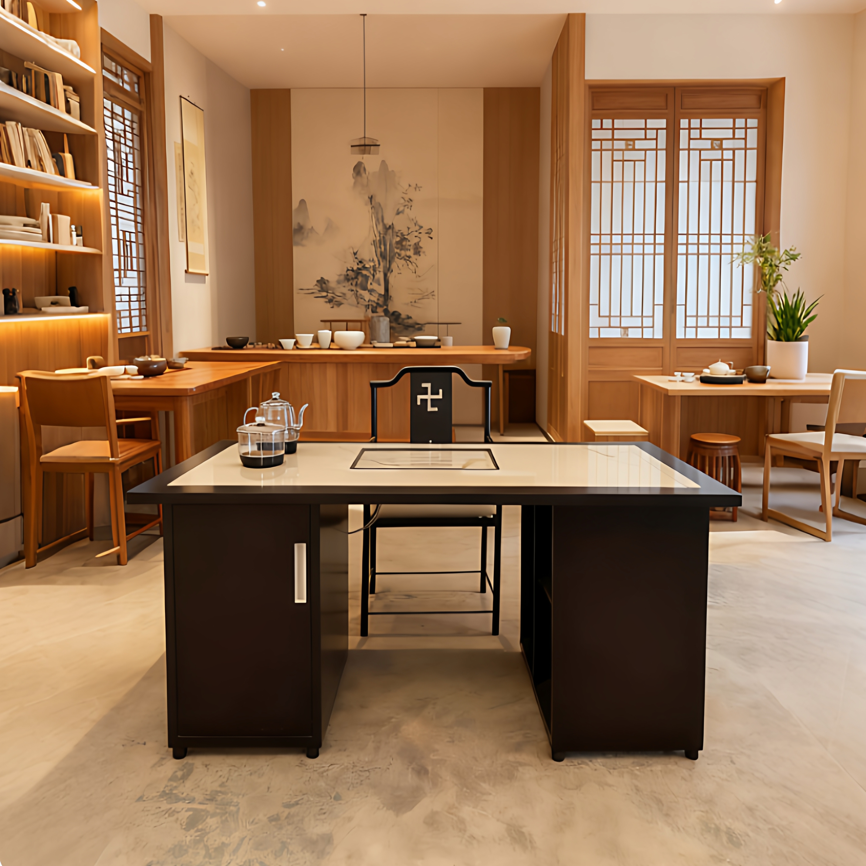 钢铁烈阳金属岩板功夫茶台桌椅组