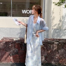 现货首发2025夏季新款蓝色防晒两件套连衣裙2C233-A172-P165-K239