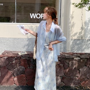 P165 现货首发2025夏季 A172 蓝色防晒两件套连衣裙2C233 K239 新款