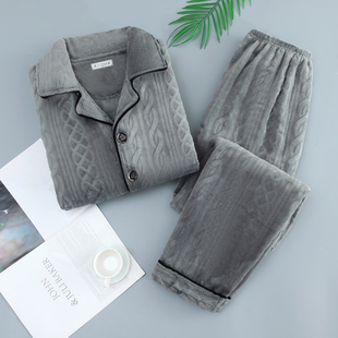 家居服套装 睡衣男加肥加大特大码 珊瑚绒加厚中青年肥佬法兰绒冬季