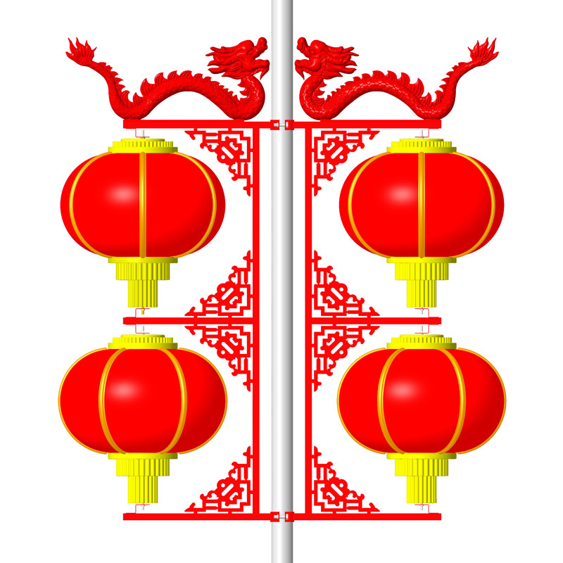 户外防水双面发光喜庆中国结三连串亚克力红色塑料灯笼路灯杆灯箱