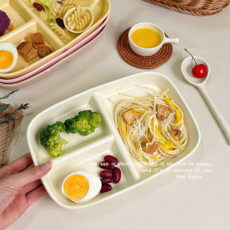 211陶瓷三格分餐盘减脂轻食专用图片