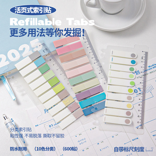 索引便利贴标签小条贴纸活页式便签贴防水可书写有粘性记号贴中小学生用高颜值ins办公透明莫兰迪荧光标记贴