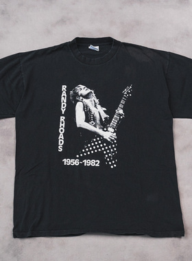 致敬Ozzy乐队Randy Rhoads人像印花短袖欧美复古潮牌宽松落肩T恤
