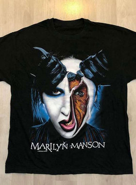 玛丽莲曼森Marilyn Manson人像短袖高街复古宽松棉重磅棉T恤男女